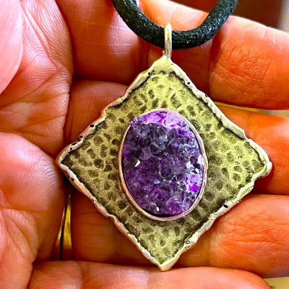 Amethyst Druzy and Silver Pendant Necklace - Picture 3 of 6